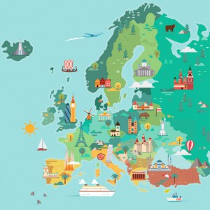 Map of Europe. Tourist map. Flat style illustration